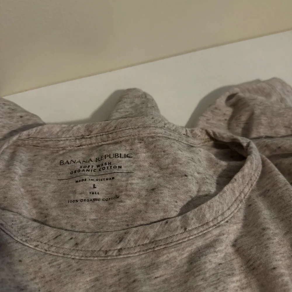Banana Republic Men's L Tall Heather Grey Long Sleeve Tee Organic Cotton Layers
